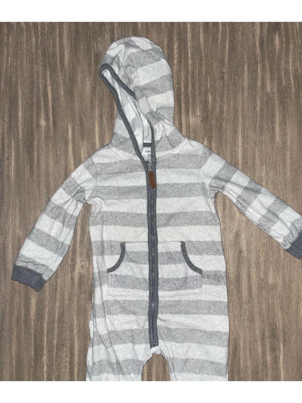 Carter's Gray & Light Gray Striped Zip Baby One-Piece